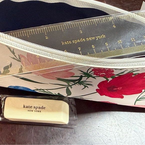 kate spade Floral Zip Pencil case in Cream with Pink & Blue Blooms - Picture 3 of 3